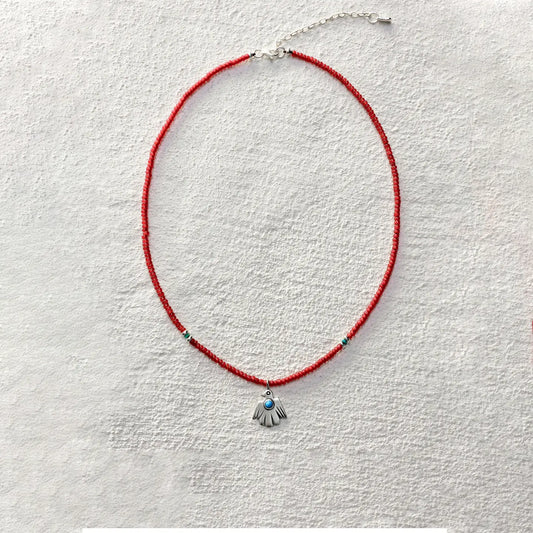 ensage-tokyo-thunderbird-necklace-925-sterling-silver-bird-pendant-red-glass-beads-turquoise-inlay