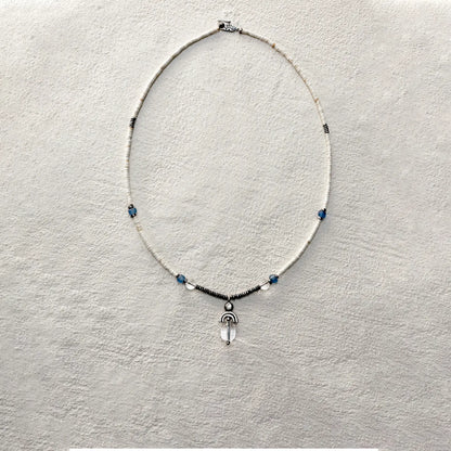 ensage-tokyo-trace-of-the-wind-necklace-loulan-ancient-beads-oxidized-silver-clear-quartz-pendant-blue-accents
