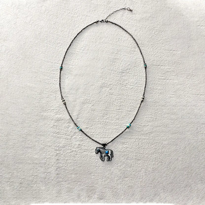 ensage-tokyo-windchaser-necklace-oxidized-925-sterling-silver-horse-pendant-turquoise-white-stone-beads