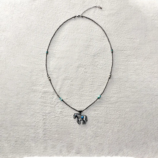 ensage-tokyo-windchaser-necklace-oxidized-925-sterling-silver-horse-pendant-turquoise-white-stone-beads
